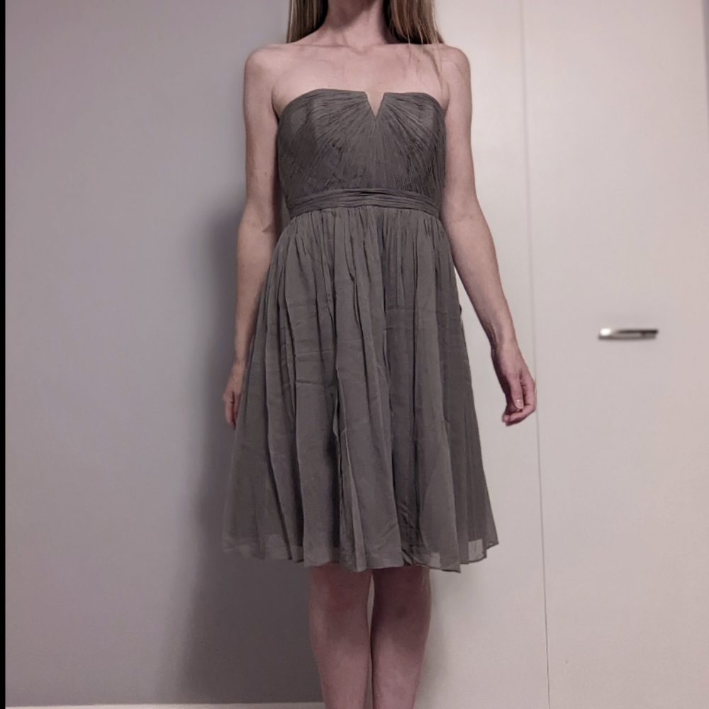 J.Crew Nadia Silk Chiffon Strapless Dress in Dark Gray
